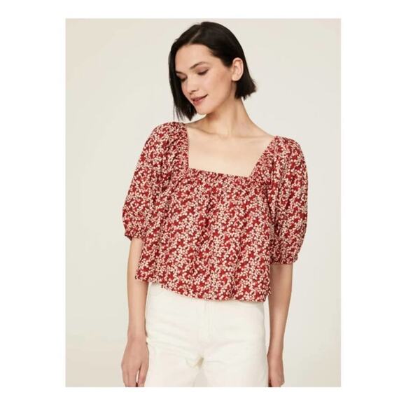 Apiece Apart Gali Shirred Puffed Sleeve Square Neckline Floral Crop Top NEW Med - Picture 8 of 8